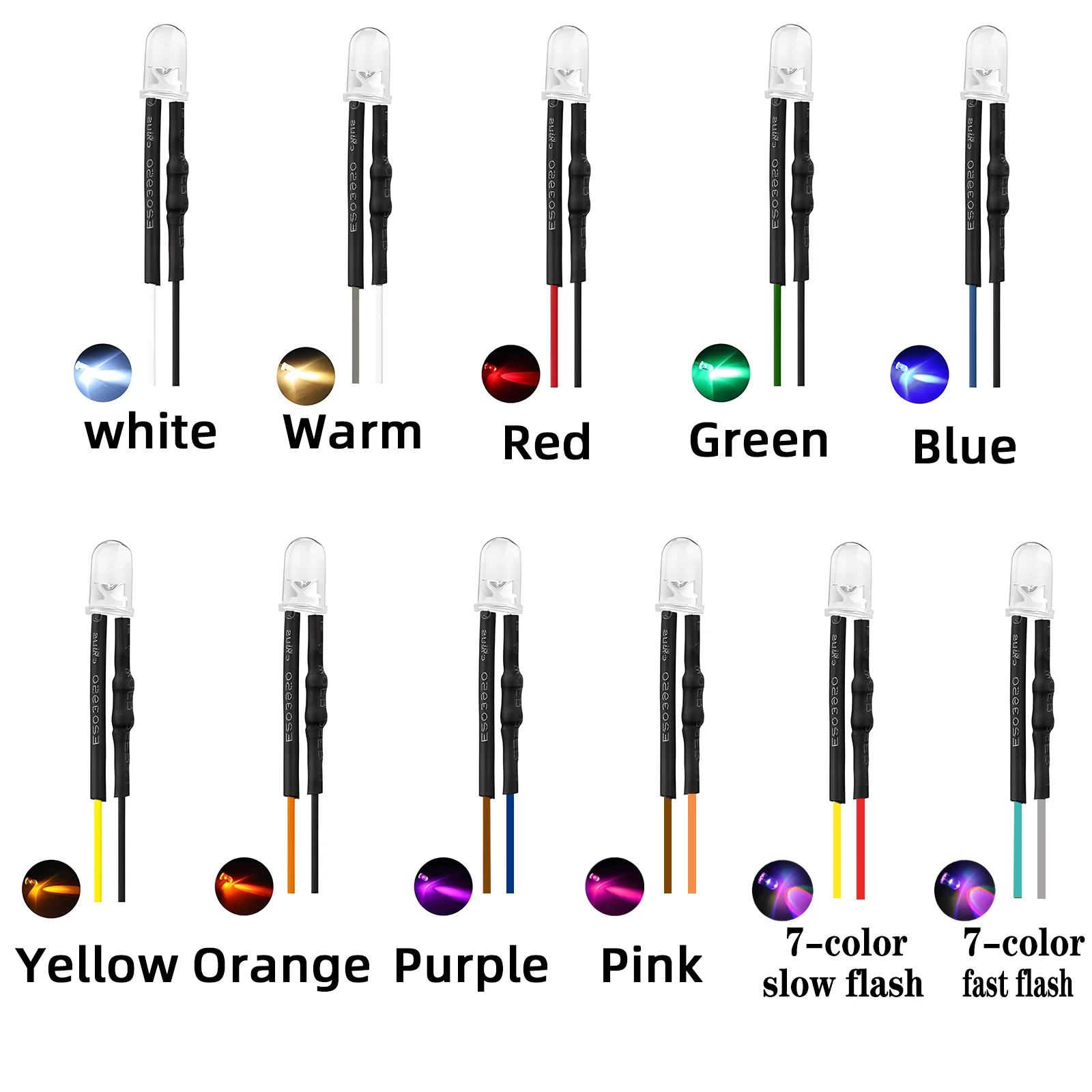 25pcs 12v Prewired Led Diode Lights 5mm Fast Slow Flash RGB Emitting Diodes Lamp DIY Projects White Red Green Blue Orange Yellow Led Light Kit Led Lamp Beads