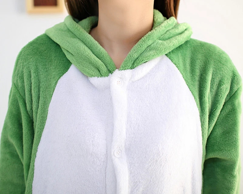 Animal Kigurumi Onesie Women Pajamas Green Frog Funny Flannel Warm Soft Overall Onepiece Nightwear Halloween Christmas Jumpsuits