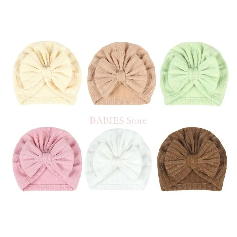 

C9GB Bonnet Caps Baby Turban Hat Bowknot Pullover Hats Solid for Shower Party