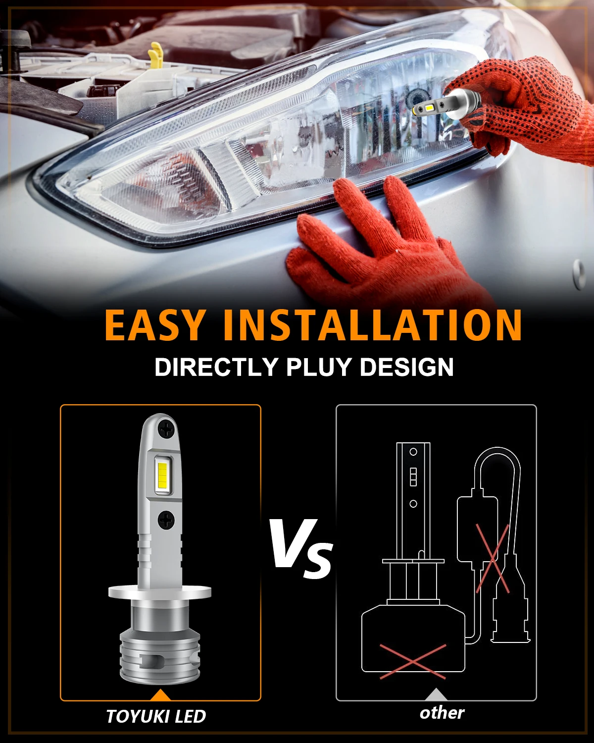 TOYUKI 2pcs H1 Led Headlight Bulb Mini Fanless Lights 14000lm for Car Led Lamp 8 Pcs CSP 7035 Chips DRL Headlamp 6000K White 12V