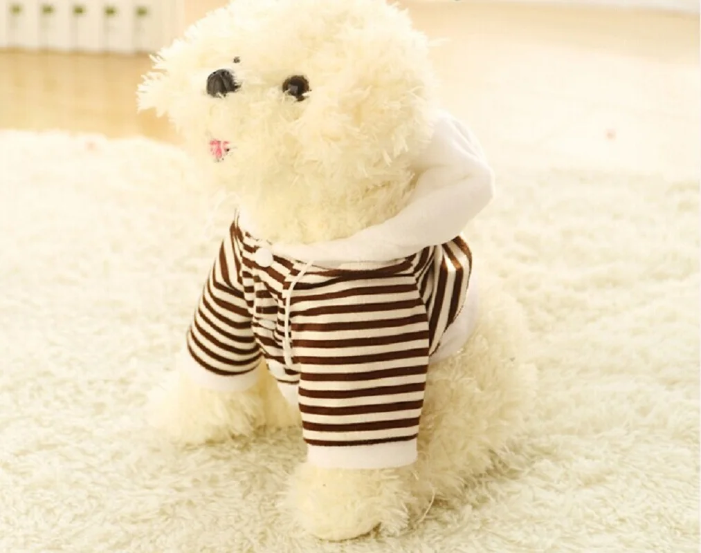 Lovely Squatting Ted Dog About 35cm Dressed Stripes Coat Dog Plush Toy Soft Doll Throw Pillow Birthday Gift H1134