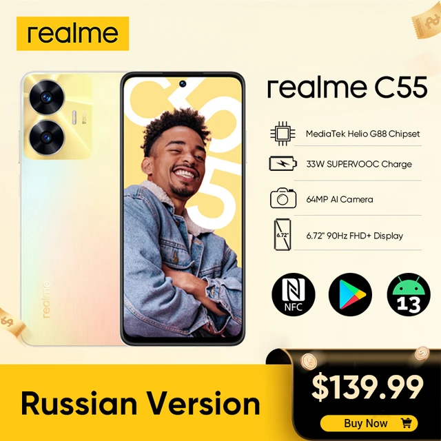 Smartphone realme C55 NFC 64MP AI Camera Helio G88 Processor 6,72'' 90Hz  Display 5000mAh Battery 33W Charger 8GB+256GB - AliExpress