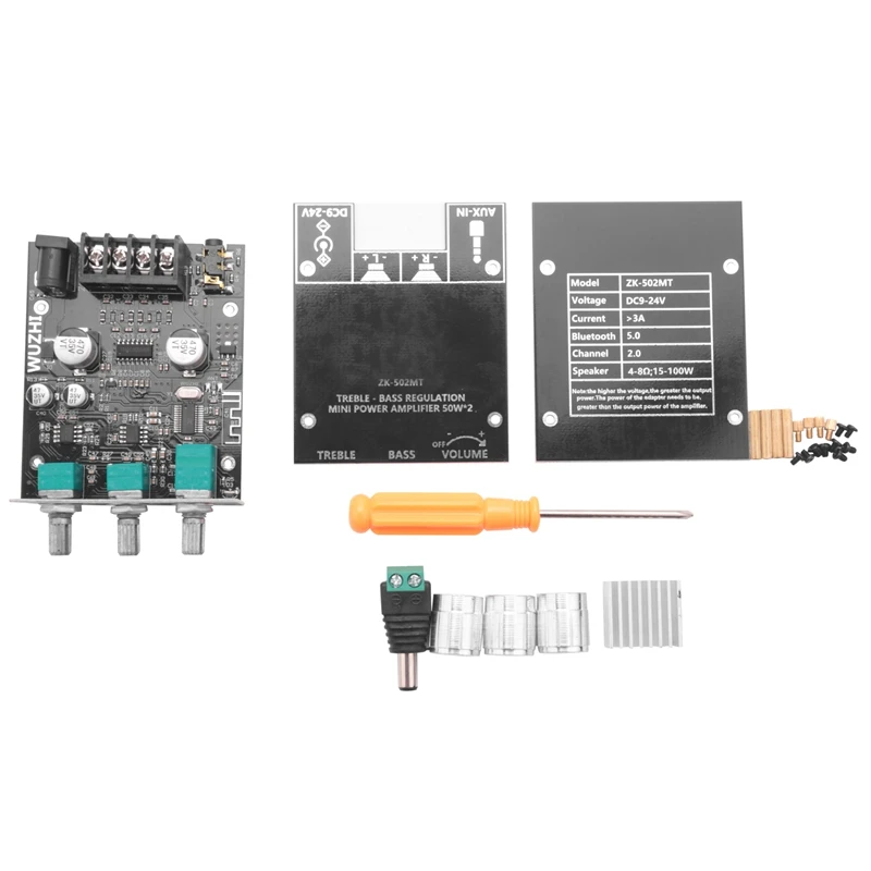 

ZK-502MT Bluetooth 5.0 Subwoofer Amplifier Board 2.0 Channel High Power Audio Stereo Amplifier Board 2X50W Bass AMP