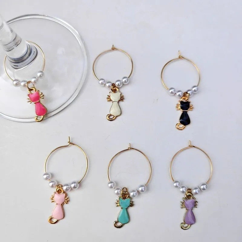 6 Pieces Kitty Cat Wine charm New Fashion Wine Glass Charms Rings Marker Christmas Party Bar Table Decorations Christmas Gift wine glass markers