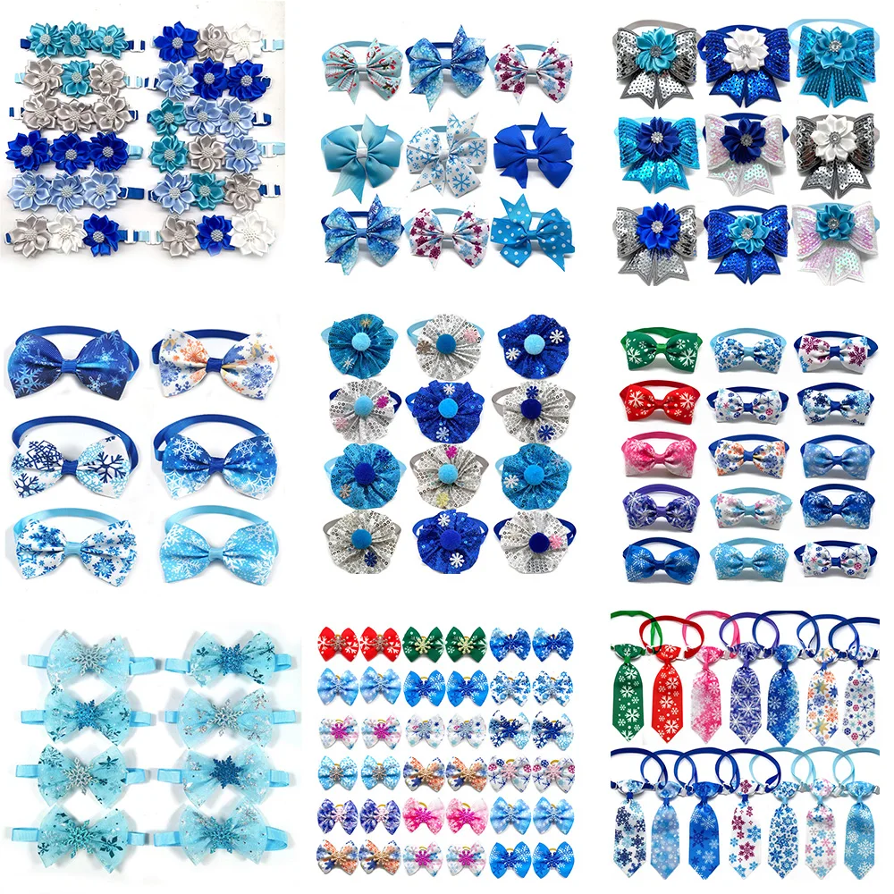 50PCS 애완 동물 강아지 제품 겨울 눈송이 Bowties 귀여운 Bowknot ..