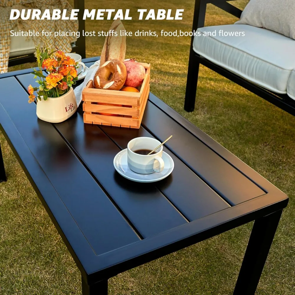Outdoor Patio Furniture 4 Pieces Set, Modern Patio Conversation Sets, Outdoor Sectional Metal Sofa with 5.5  Inch Cushion 3