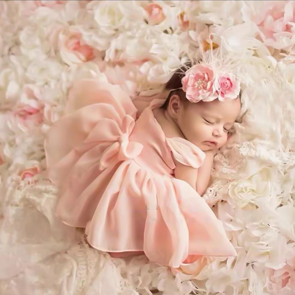 Newborn Baby Girl Outfit  Photography Props Jumpsuit Pants Pink Sleeveless Summer Chiffon Splice 0-3 Months 0 9 months newborn baby photography props boy girl crochet costume outfits cute hat pants