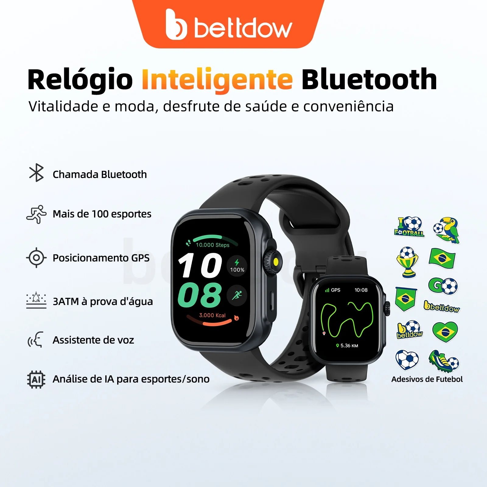 BETTDOW AI GPS Smartwatch Supports Alexa Monitor Health 100+ sports modes 3ATM water resistance Bluetooth Calls Voice Assistant