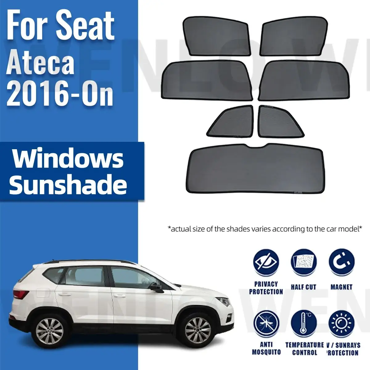 

For Seat Ateca 5F 2016-2023 2024 Rear Side Window Sun Shade Visor Car Sunshade Accessories Front Windshield Mesh Vehicle Curtain