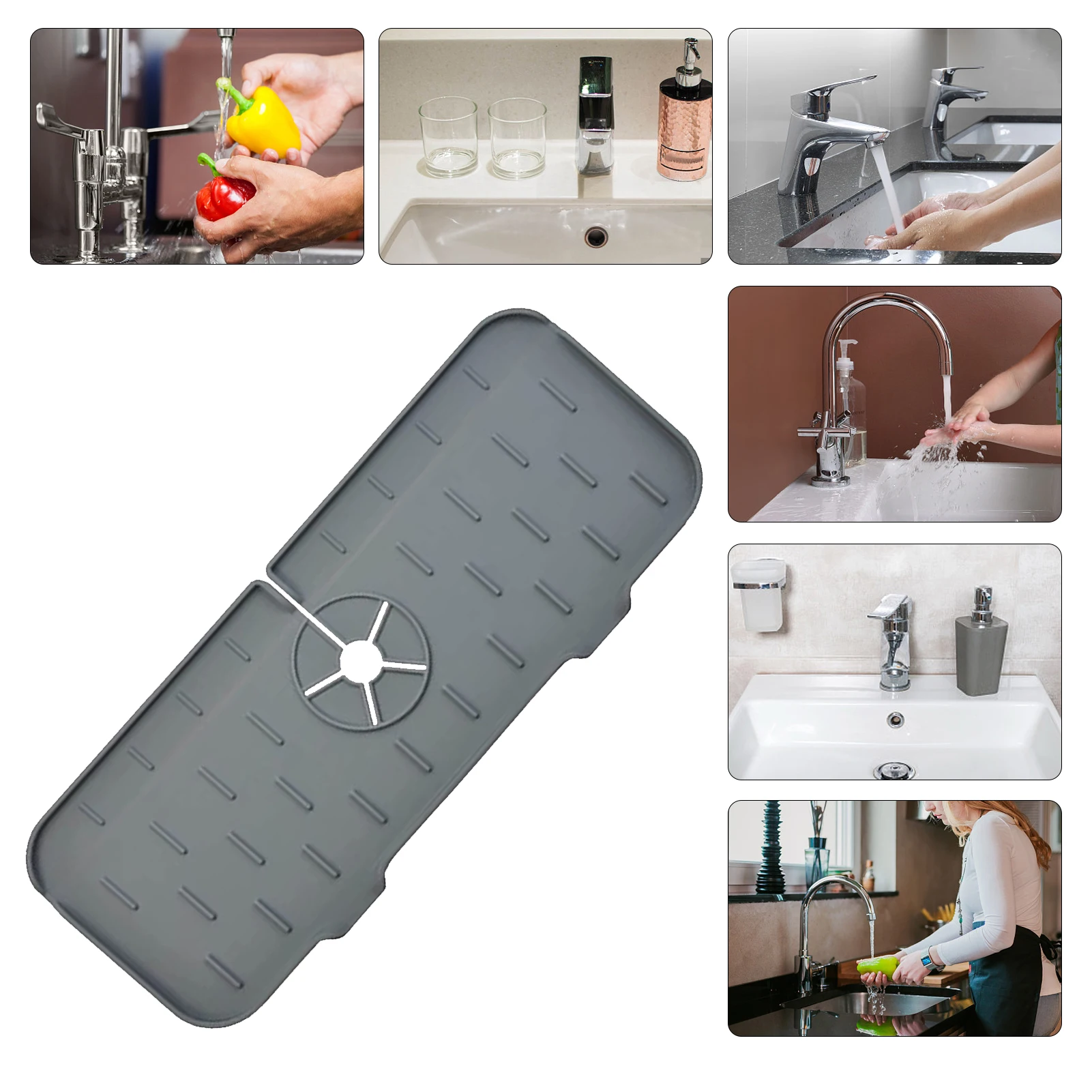 Kitchen Sink Silicone Faucet Pad Faucet Handle Drip Catcher Tray Sink Splash Guard Drain Mat Sponge Soap Holder Kitchen Gadgets