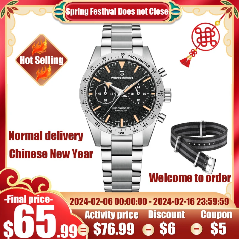 Pagani Design New 1957 Retro Luminous Moon Watch Men Quartz Speed Sport Chronograph Ar Sapphire Mirror Vk64 Steel Men'S Watches