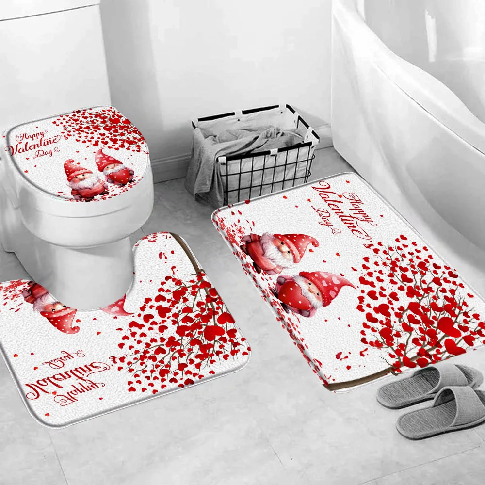 Discover Valentine's Day Bath Mat, Red Rose Cartoon Elf Truck Love Petal Romantic Doormat