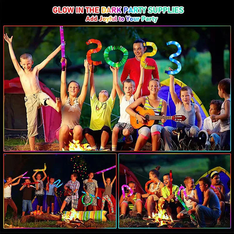 Led sensory toys 12pcs random colors decompression luminescent telescopic tube toy flash corrugated tube decompression toy LED party toys