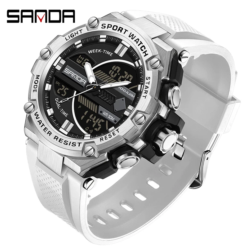 

SANDA Outdoor Sport Men Watches 50M Waterproof Quartz Wristwatch Stopwatch Alarm Double Time LED Digital Watches Men's Clock