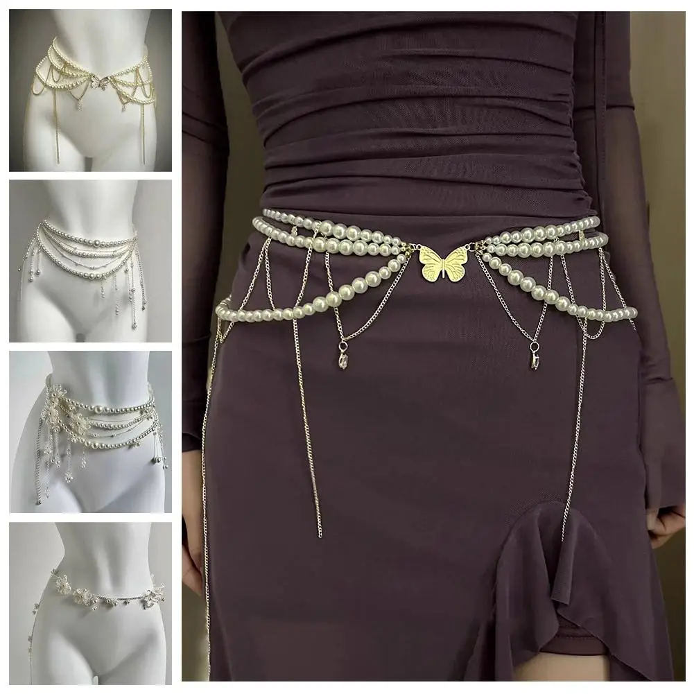 Pearl Waist Chain Belt for Women Retro Fashion Party