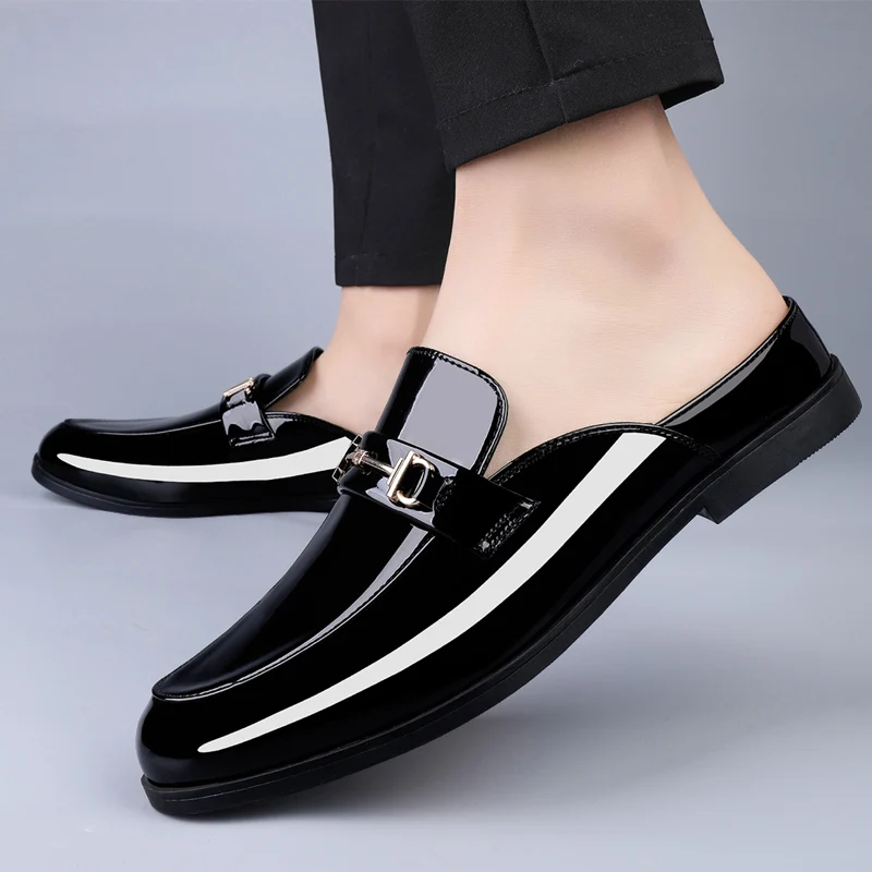 Men Luxury Designer patent Leather Mules Male Summer Fashion
