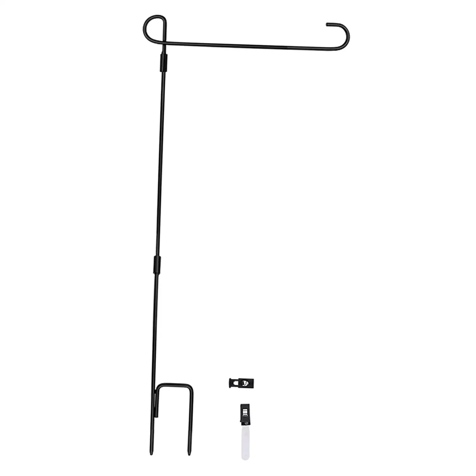 1 Set Garden Flag Pole Holder with Non-Skid Clip Decoration Detachable Wind Proof Black Durable Stand for Farmhouse Lawn Outside