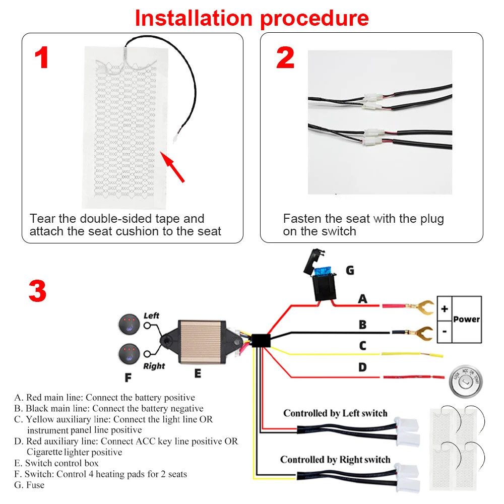 4Pcs 2Pcs 자동차 좌석 히터 12V 탄소 섬유 열 패드 겨울 따뜻한 커버 유니버설로 하네스와 사각형 제어 스위치