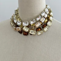 Collier en cristal coloré taillé de luxe pour femme, ensemble de verre rectangulaire, collier de mode simple, Rotterdam 2