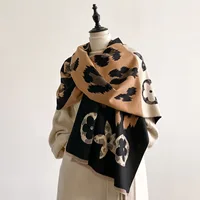 New Leopard Women's Autumn Winter Faux Cashmere Shawl Warm Printed Scarf Versatile Blanket Use Neck Protection New Style Scarves