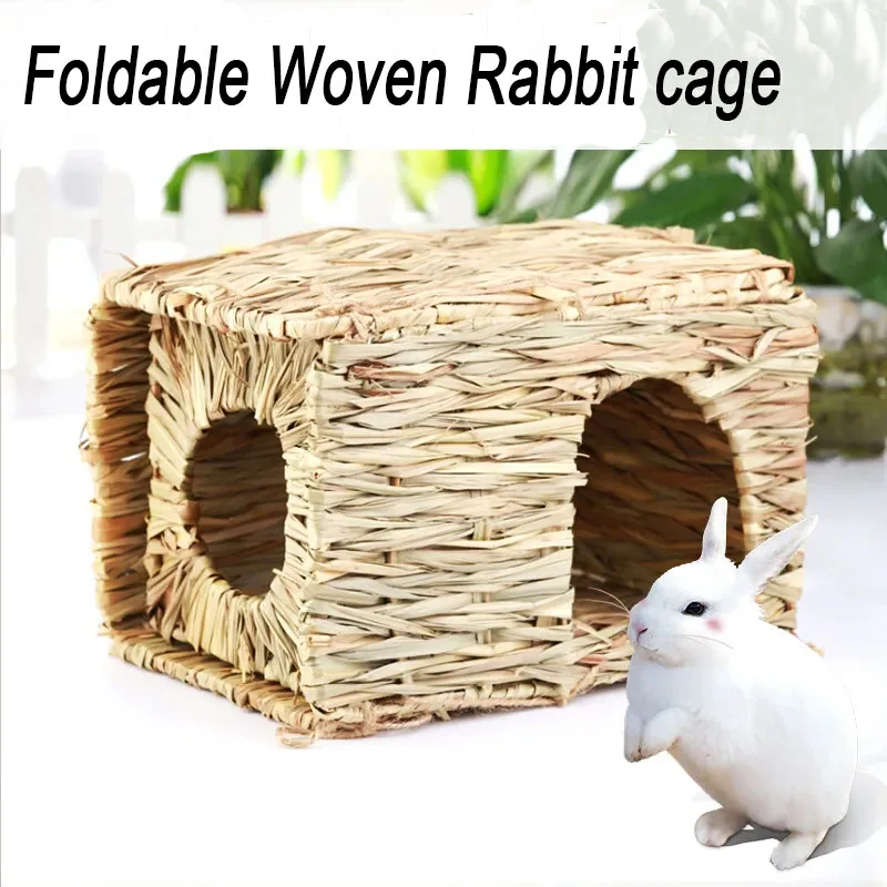 Foldable Woven Rabbit Cages Pets Hamster Guinea Pig Bunny Grass Chew Toy Mat House Bed Nests for Small Animal Rabbit Accessories