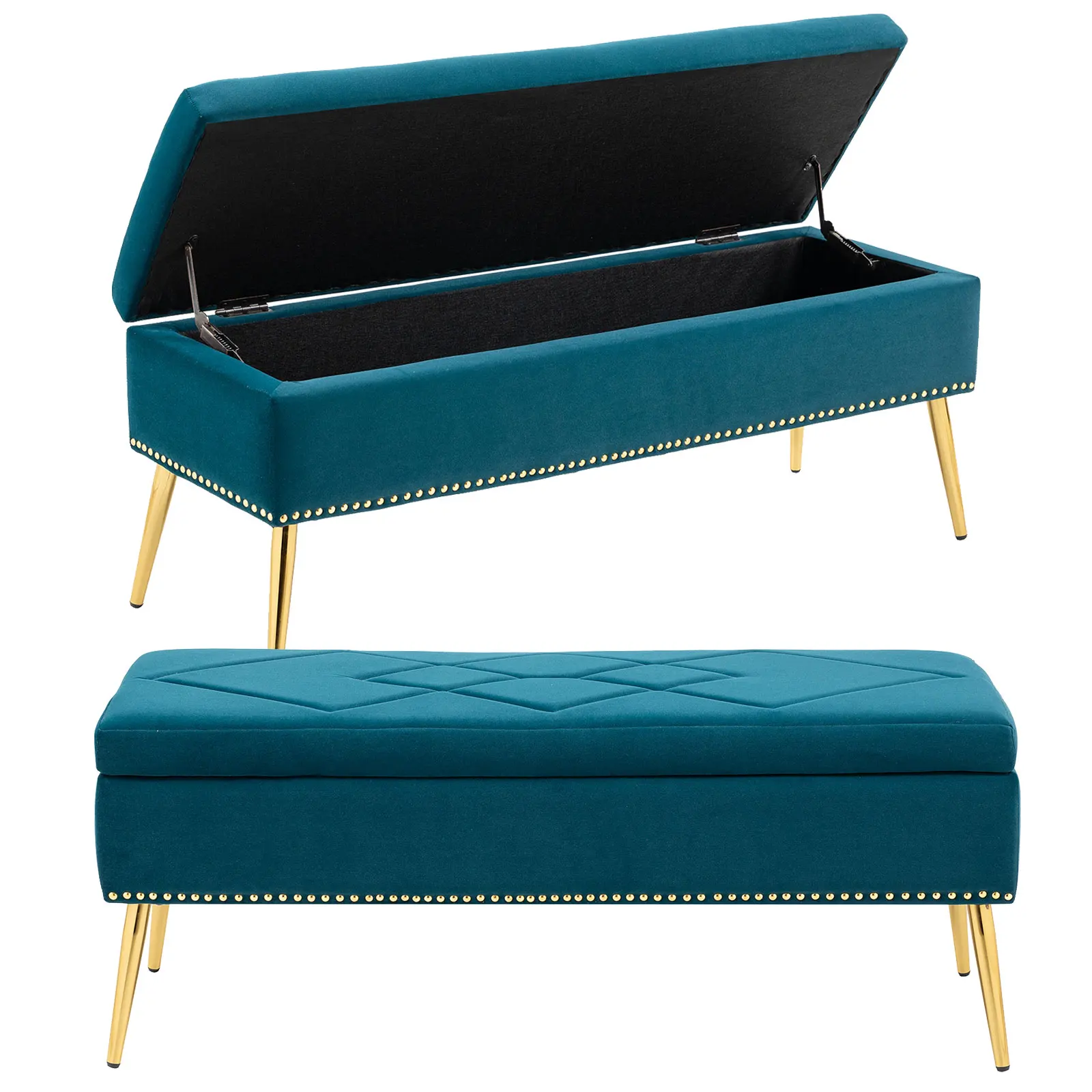 ModernVelvetStorageOttomanBenchUpholsteredFootrestwithRivet
