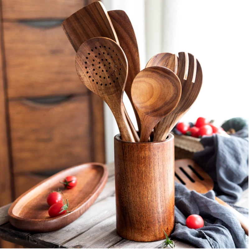 1-9Pcs/set Wooden Kitchen Utensils Set, Wooden Spoons for Cooking