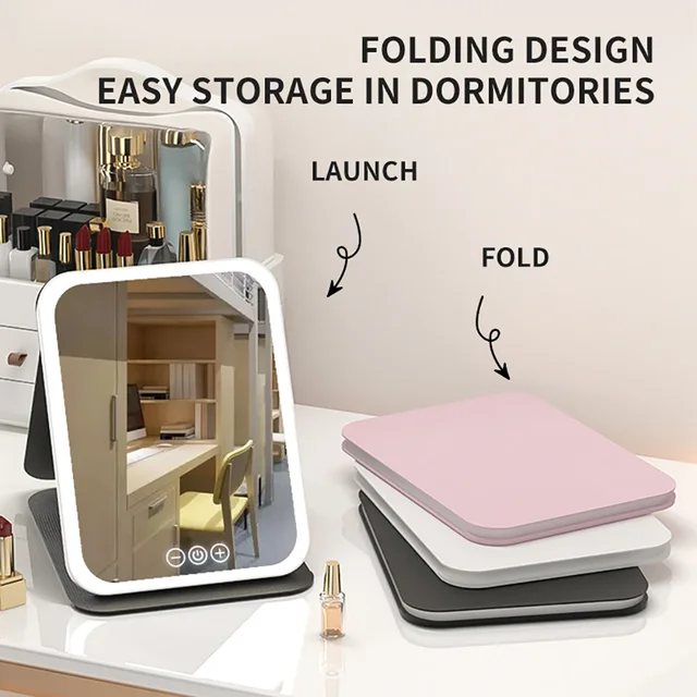 Miroir de maquillage à intensité variable LED, 3 couleurs, mode de lumière, luminosité de la sœur, chargement USB, possède un miroir de courtoisie brittop pour le voyage et la maison 6