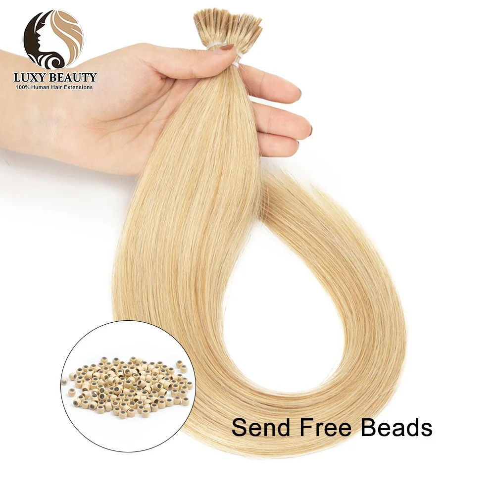 Straight I Tip Micro Bead Human Hair Extensions Blonde Pre Bonded Micro Links Real Human Hair Extension For Salon 50strands/pack