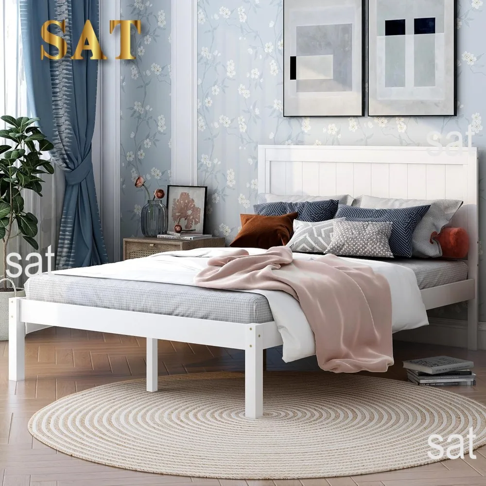 Bed Frame with Headboard, Platform Beds with Wood Slat Support, No Box Spring Needed, Full Size Bed Frame
