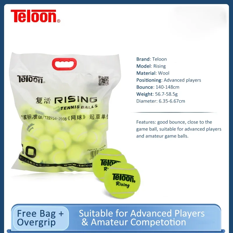 10Pcs Teloon Tennis Balls Rising Good Bounce for Advanced Player Amateur Competition Practice