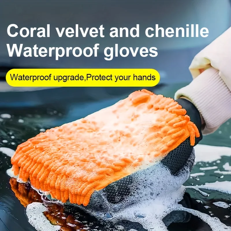 Car Wash Mitts,Chenille Coral Fleece Car Cleaning Tools,Plush Bear Paw,Non-Damage Paint,Car Cleaning Gloves