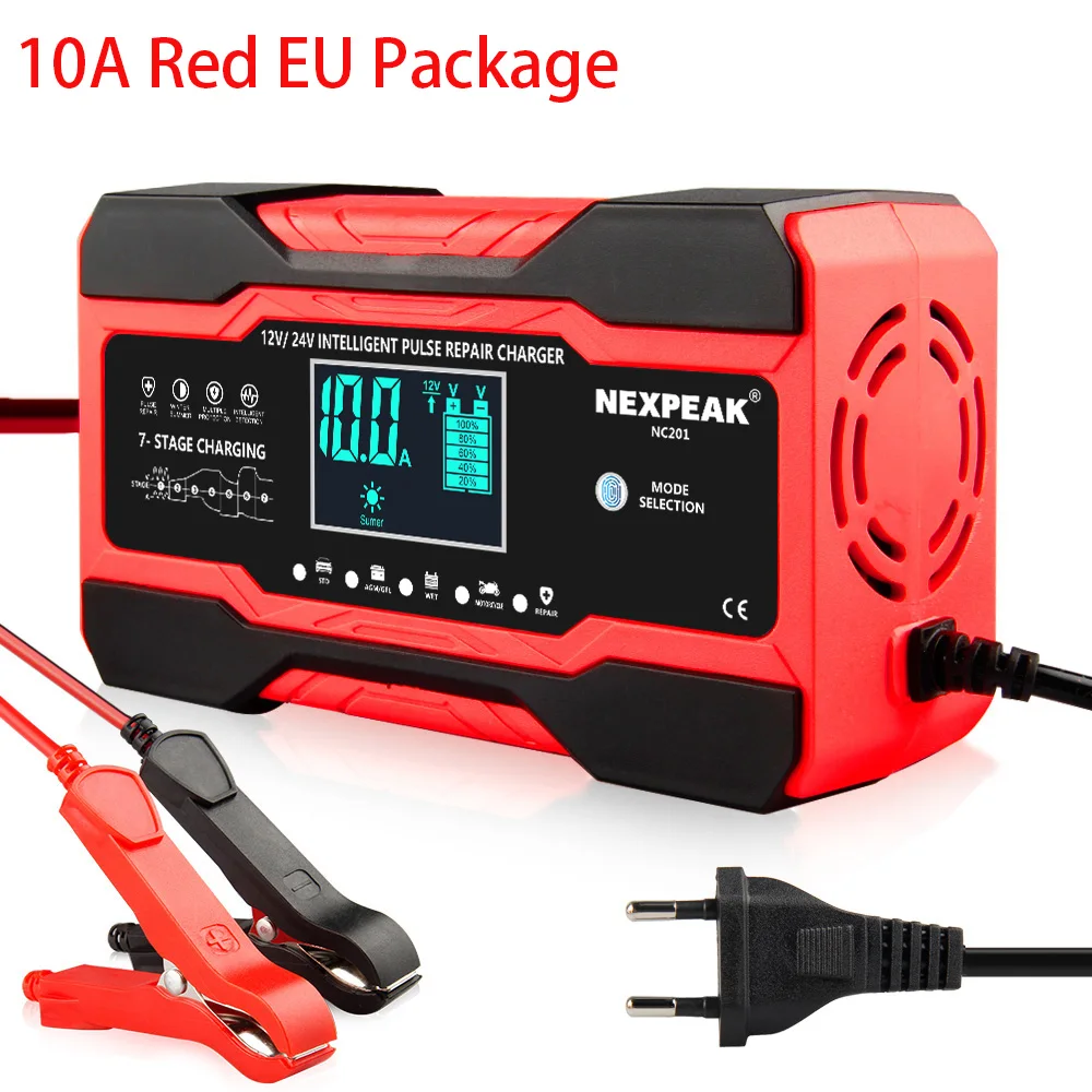 Cargador De Batería De Coche Inteligente NEXPEAK 12V 6A - Para Baterías AGM, GEL, SLA Y De Plomo ácido | Con Pantalla LCD Y Función Desulfatadora