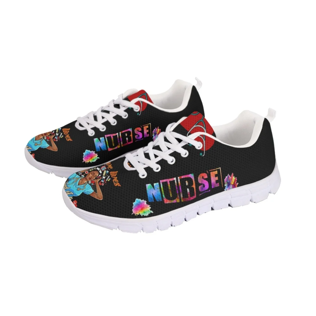 Belidome Cute Nurse Heartbeat Medical Shoes for Women Casual Walking Tennis Fashion Breathable Nurse Sneaker Running Footwear