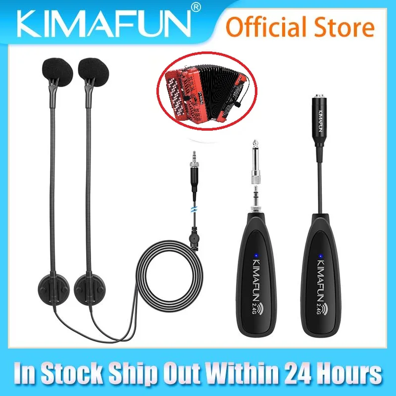 KIMAFUN 2.4G Wireless Microphone Dual Accordion Mic Musical Instrument Condenser High Fidelity Voice Microphone for Accordion
