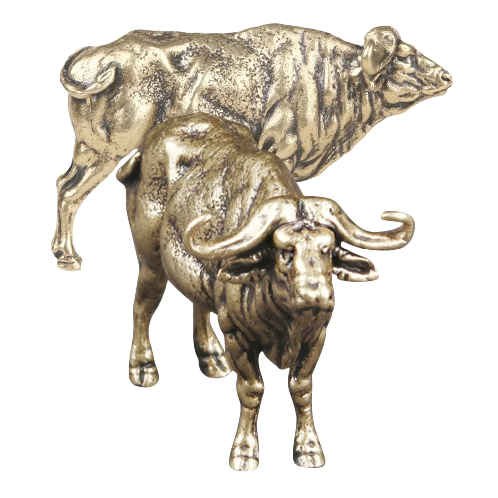 

2pcs Vintage Brass Animal Statue Brass Yak Figurine Lifelike Miniature Yak Statue