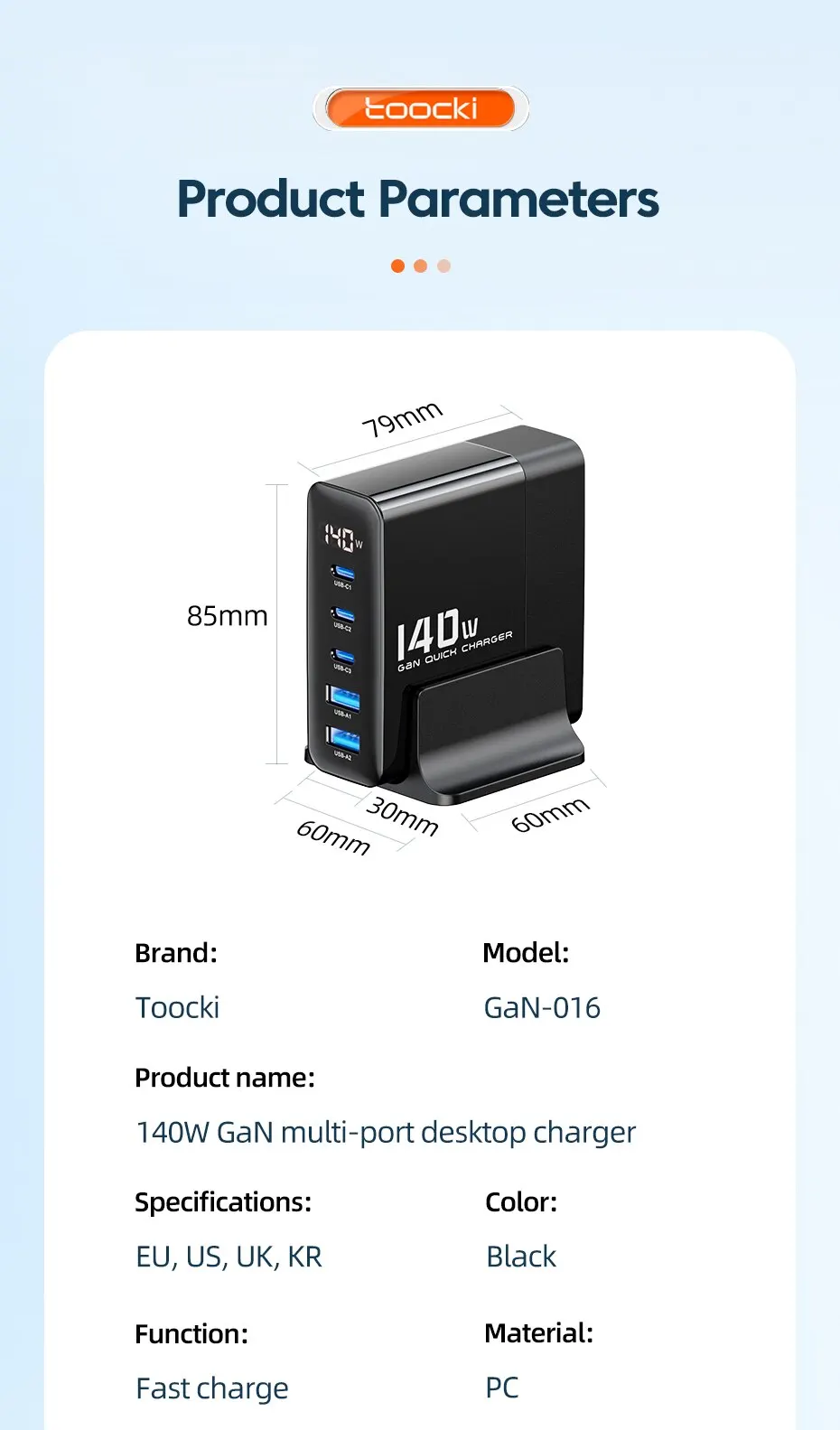 Toocki 140W USB-Ladegerät Multi-Port-Ladestation mit Schnelllade-Desktop für iPhone 15 PD C-Netzteil LED-Display