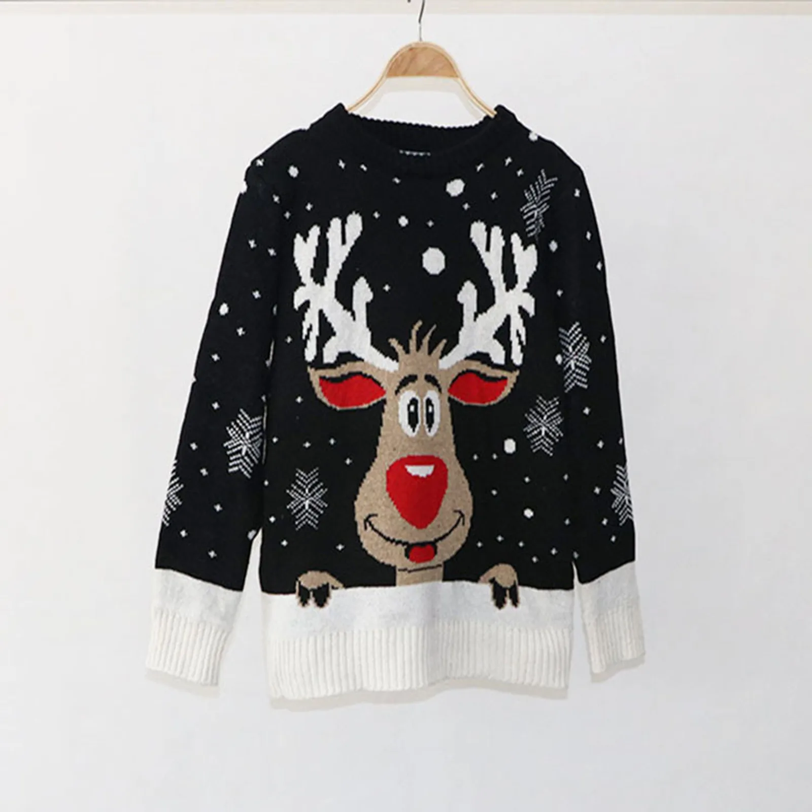 

Women Christmas Deer Warm Knitted Long Sleeve Sweater Jumper Tops O-Neck Casual Ugly Blouse Christmas Snowflake Sweater