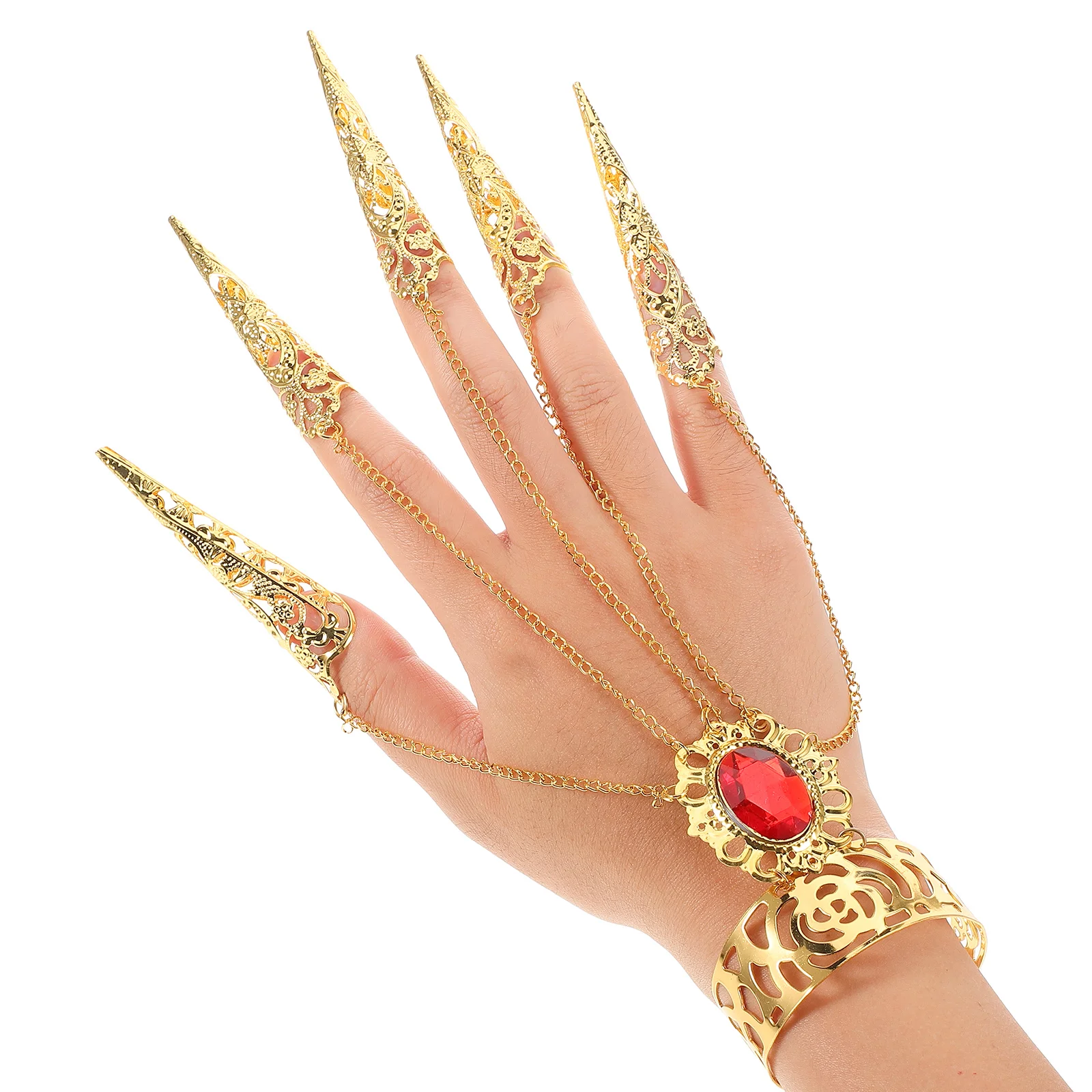 【Best SKU活动价 Guaranteed】 2 Pcs Stage Performance Bracelet Finger Jewellery Belly Dancing Outfit Nail Set Claw Rings Dance Cover Metal Accessories.