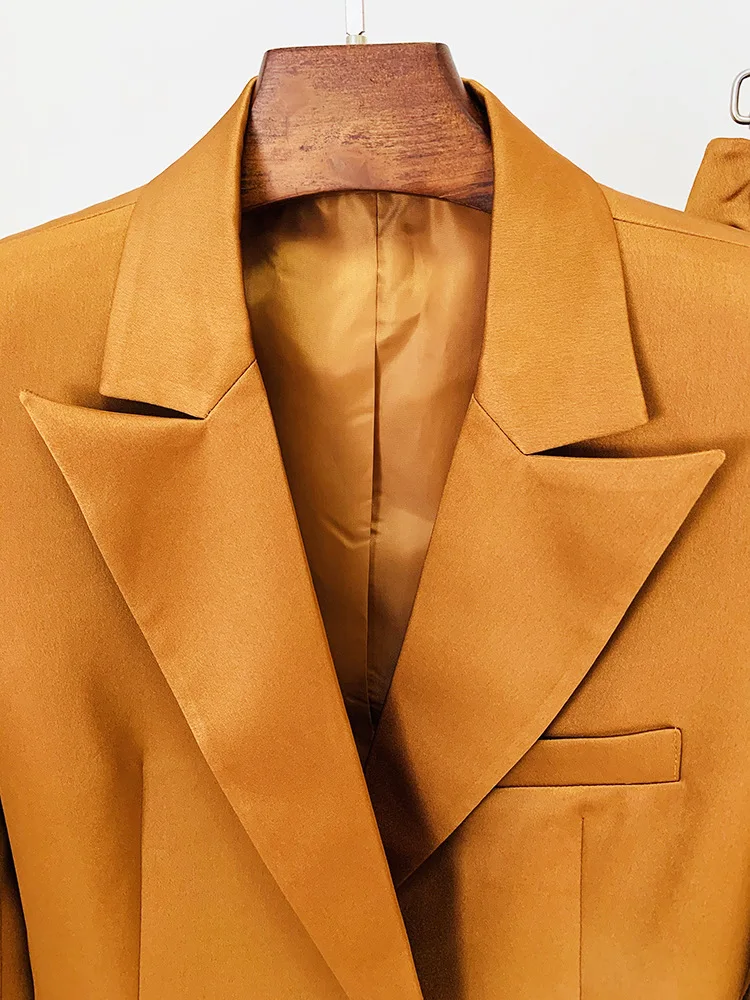 Tesco Star Fashion Solid Suit Sets Double Breasted Blazers+Straight Wide Leg Trousers Casual Outfits For Holiday Female Clothes