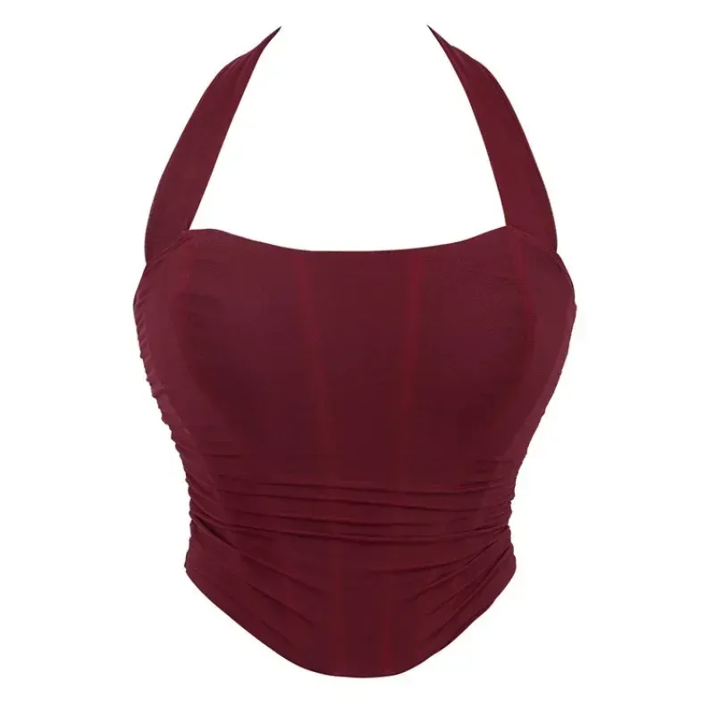 Women Summer Mesh Strapless Off Shoulder Corset Camis Crop Tops Halter Bustier Strapless Tube Corselet