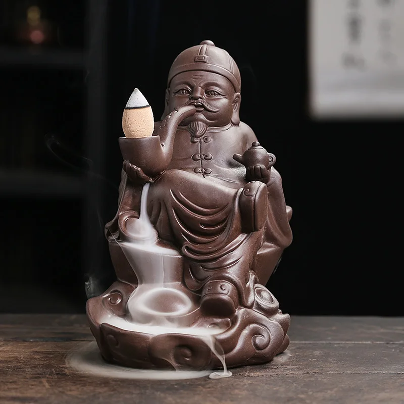 Zisha Leisurely Grandpa Sandalwood Backflow Stove Creative Old Beijing Character Incense Furnace Holder Home Relief Decoration