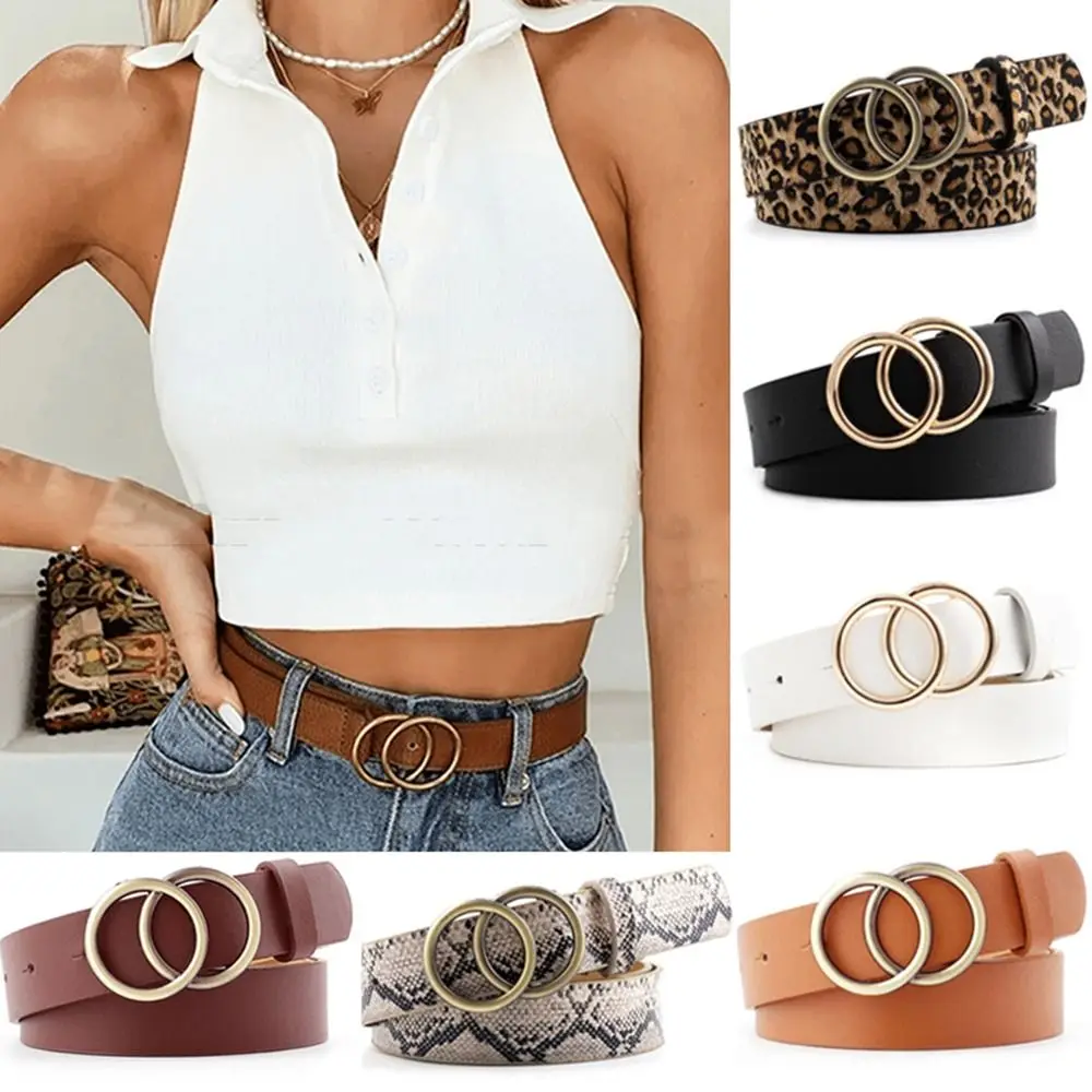 

Luxury Classic Double Ring Buckle Fashion For Women Leopard Print Thin Dress Waistband Waist Strap PU Leather Belt Waist Belt