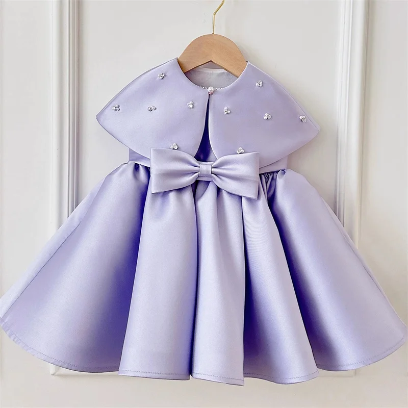 Flower Girl Dresses Princess Satin Bow Pearls Crystals Flower Girl Dress Children First Communion Dress Ball Gown Wedding Party Birthday Show