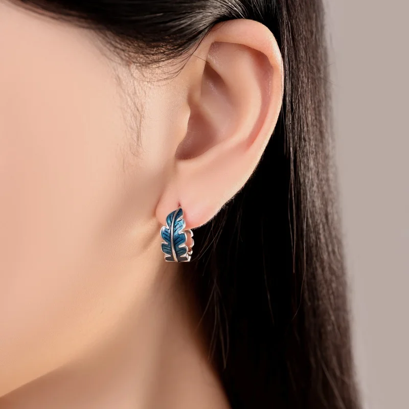 925 Sterling Silver Earrings Blue drop rubber feather earrings for Women Wedding Engagement Earrings Jewelry Gift for silver earrings silver dangle earrings womens earrings
