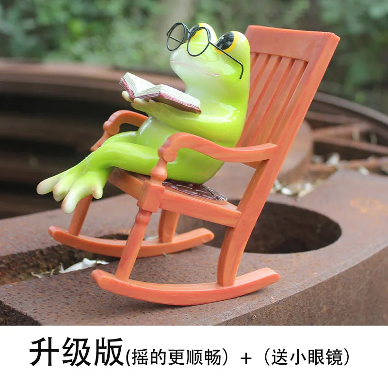 

Creative cartoon frog rocking chair ornaments courtyard balcony landscaping office desktop resin animal crafts furnishings