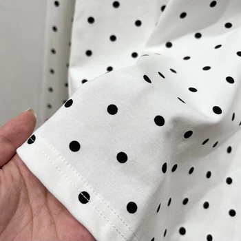 2025 أوائل الخريف جديد سليم صالح مثير القمم الكورية نمط الحلو البولكا نقطة تي شيرت المرأة عادية كم طويل س الرقبة تيز 5