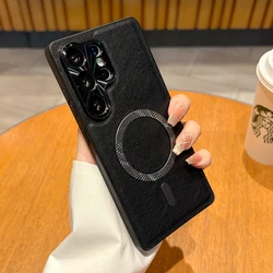 Magnetic PU Leather Case with Metal Camera Protector - Soft Shockproof Cover with Mag - safe Compatibility for Galaxy S26 (Black)
