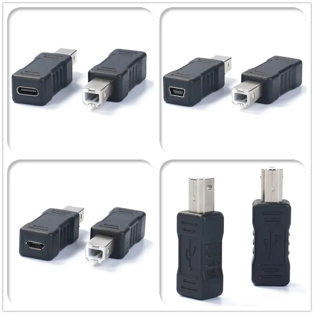 USB 2.0 B 타입(수) - USB Type C(암) / 마이크로 5핀(암) / 미니 5핀(암) 데이터 동기화 어댑터 컨버터 (프린터, 스캐너, 팩스용)