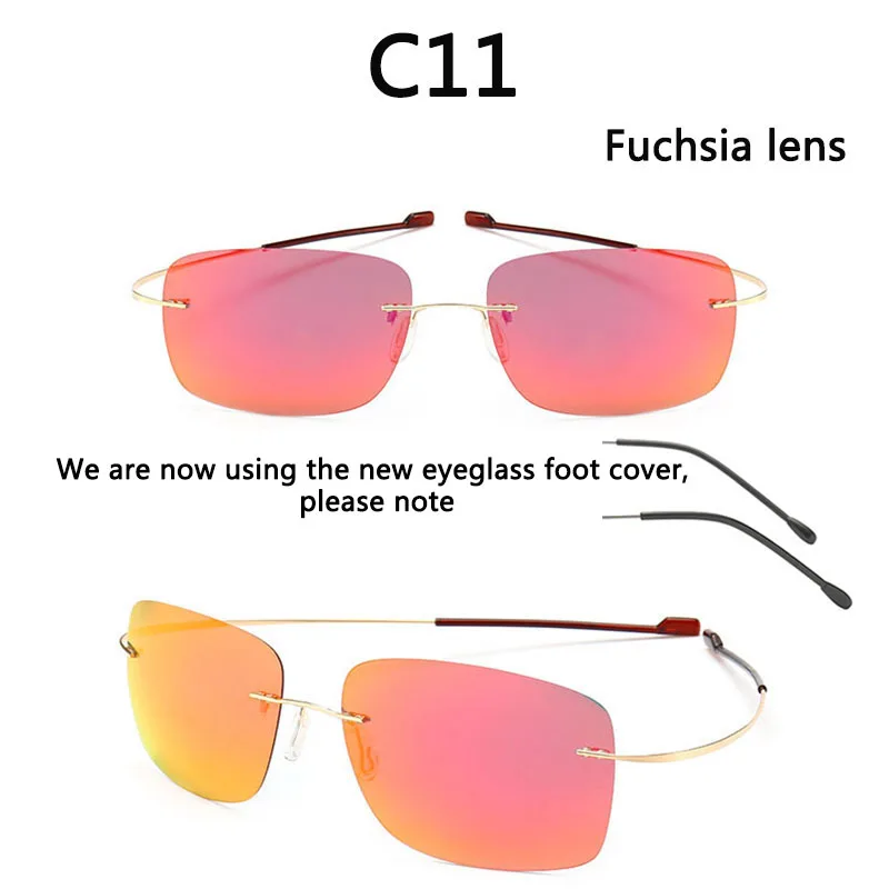 NEUE coole randlose Sonnenbrille aus 100 % reinem Titan, polarisierte Gläser, graue, superdünne Gläser, Sonnenschutz, UV-Schutz, UV400-Federbein